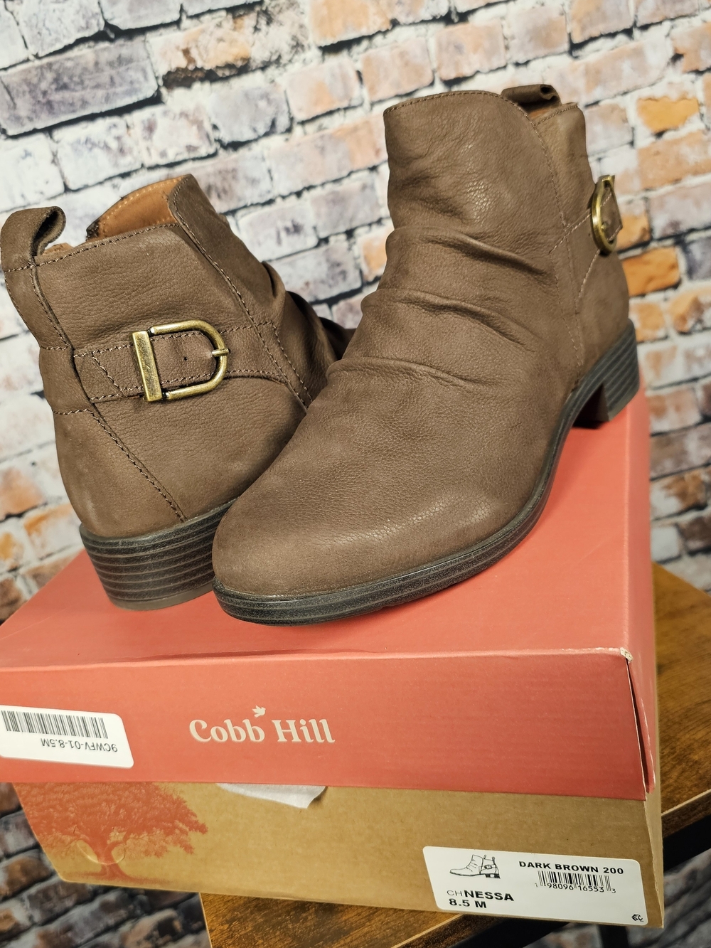 Cobb Hill Chnessa Leather Ankle Boots Brown Comfort Booties Size 8.5 NWB